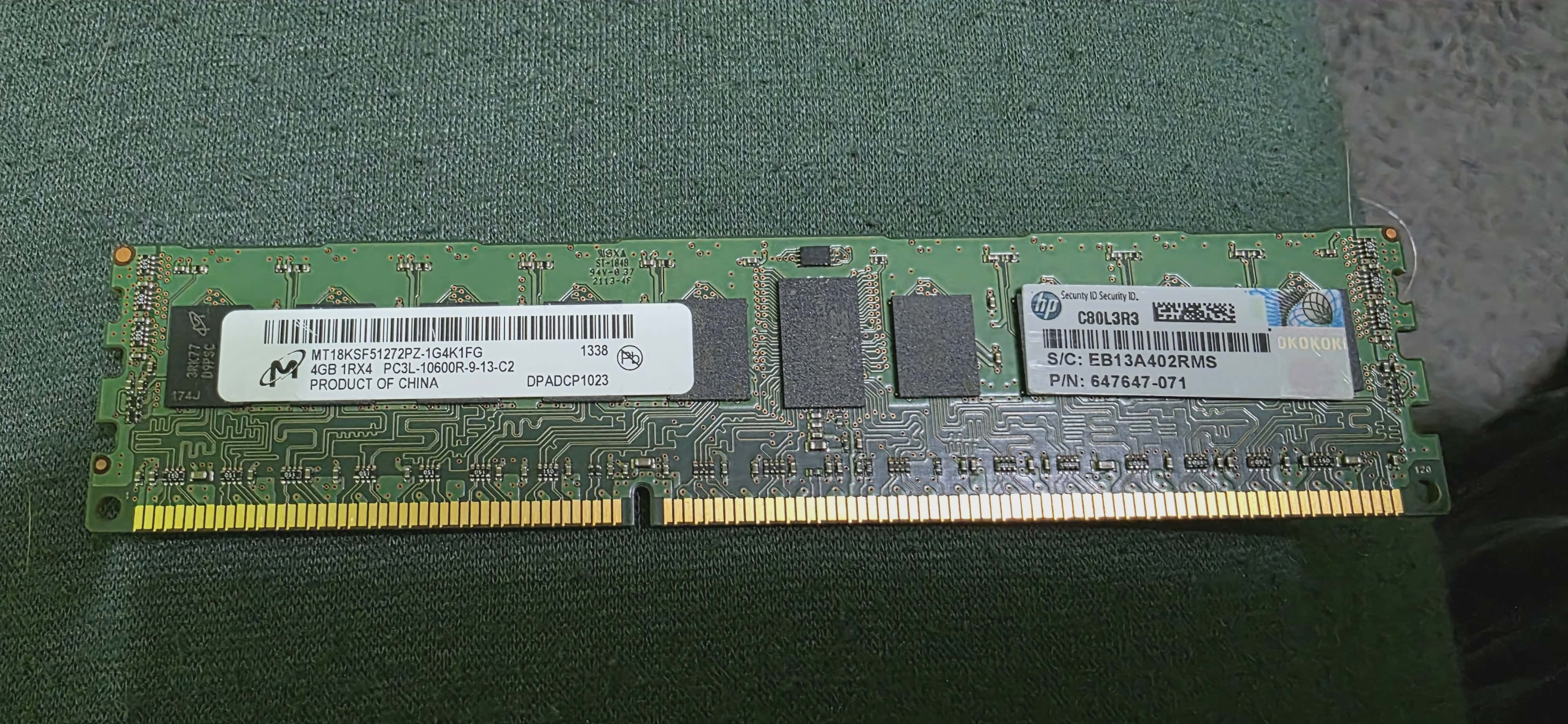 Pamięć ram serwerowa HP / Micron 4GB DDR3-1333 PC3L-10600R Registered ECC RDIMM